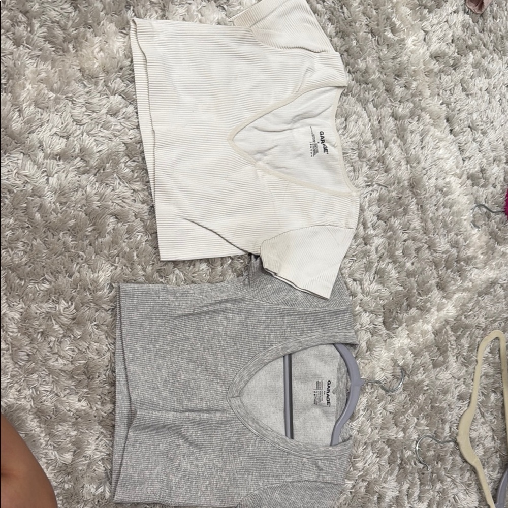 Garage White and Gray Crop Tops